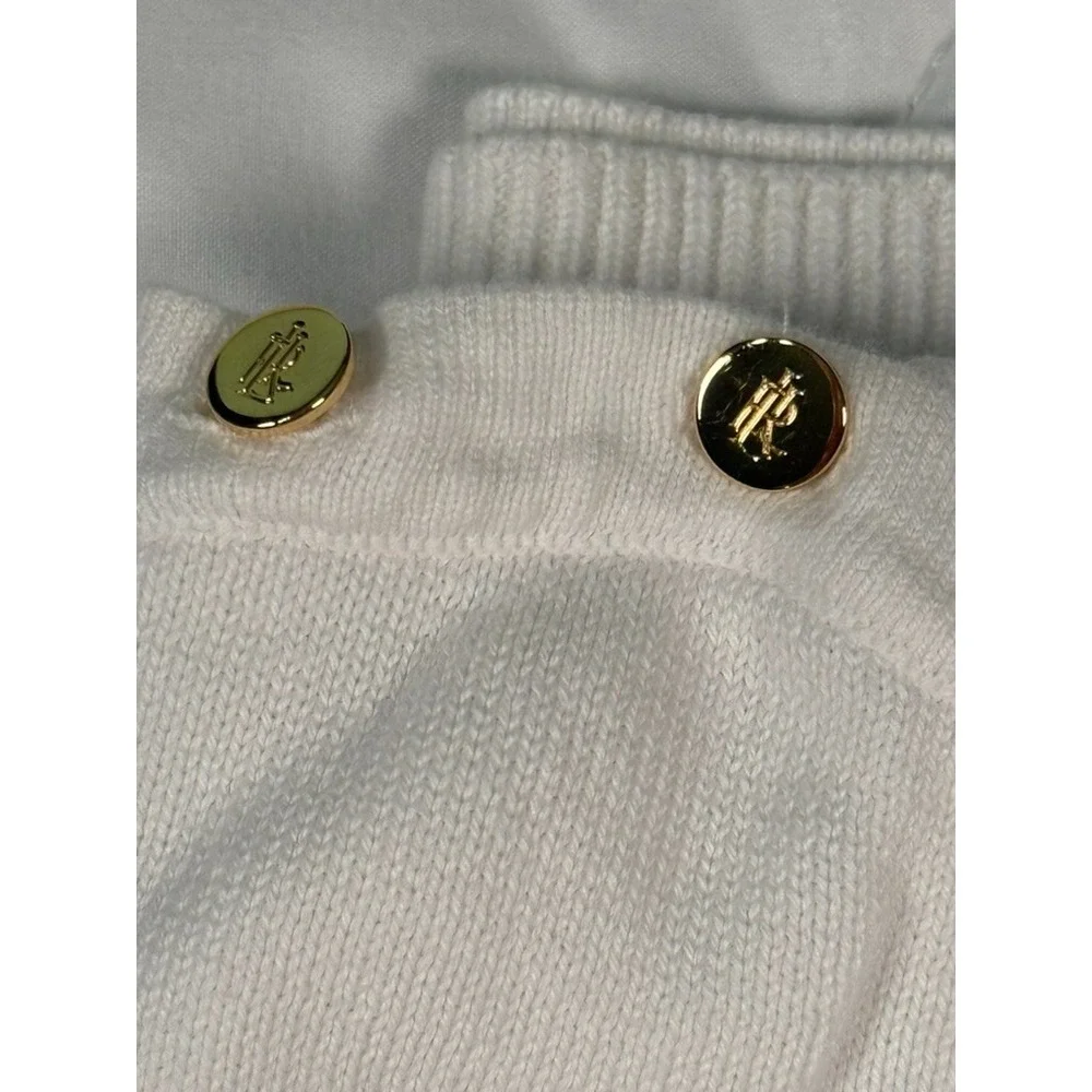 Lauren Ralph Lauren Women's Sweater Size L White Multicolor Stripe‎ Gold Button - Picture 6 of 11